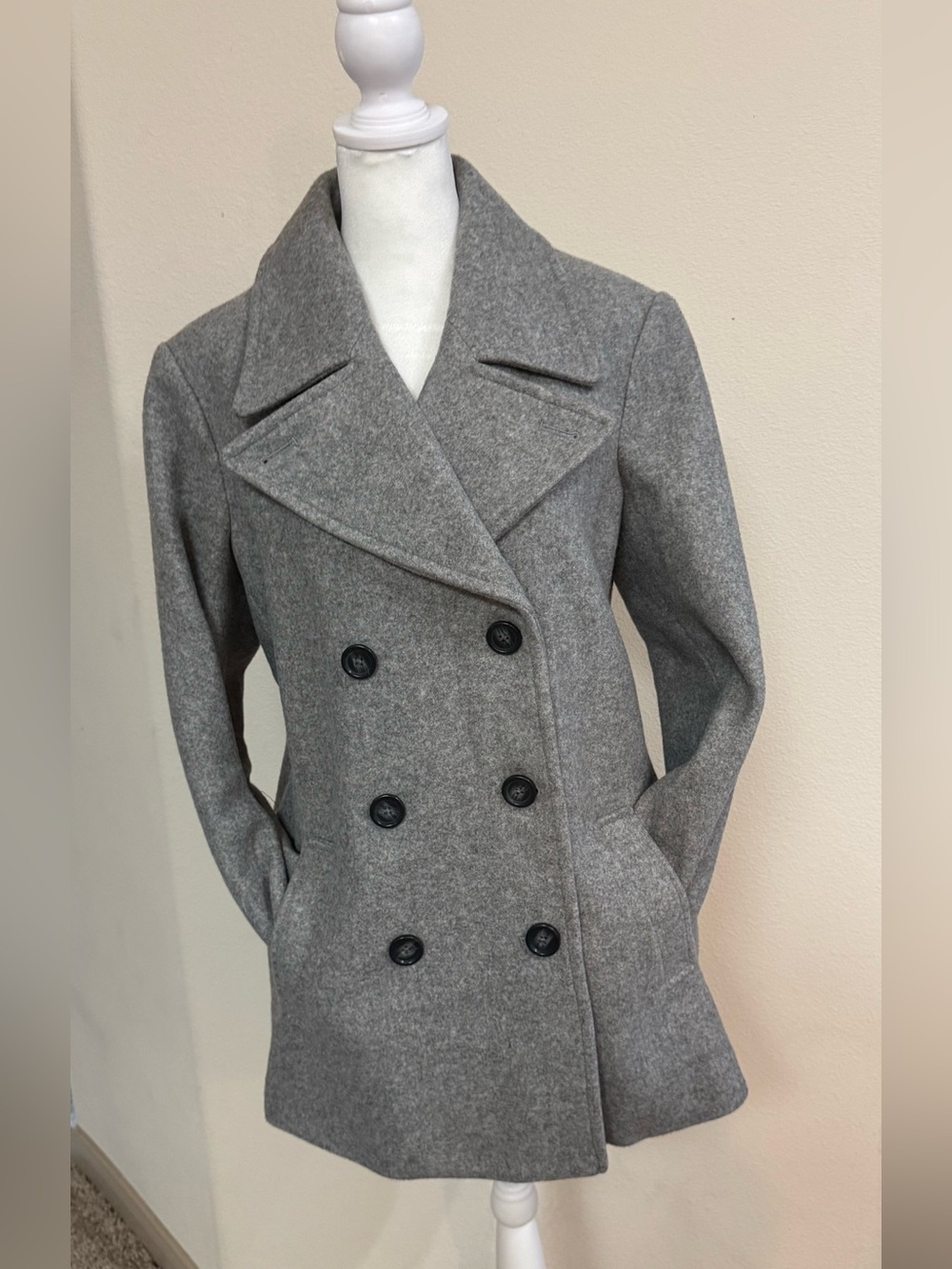 Old Navy Gray Double-Breasted Peacoat